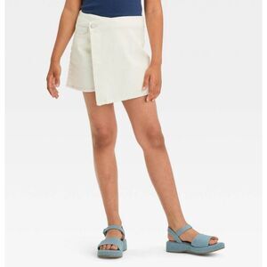 NEW Girls Sz Large 10/12 White Denim Cotton Wrap Front Skort Shorts ART CLASS